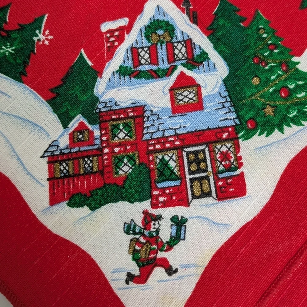 Vintage Sunweave Linen Christmas Boy Delivering Presents Cloth Napkins 5